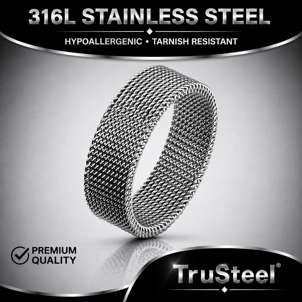 Women’s Flexible 316L Stainless Steel Mesh Screen hypoallergenic Ring size 6